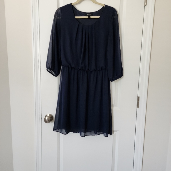 AB Studio sheer navy blue dress, long sleeves, large - Picture 1 of 4